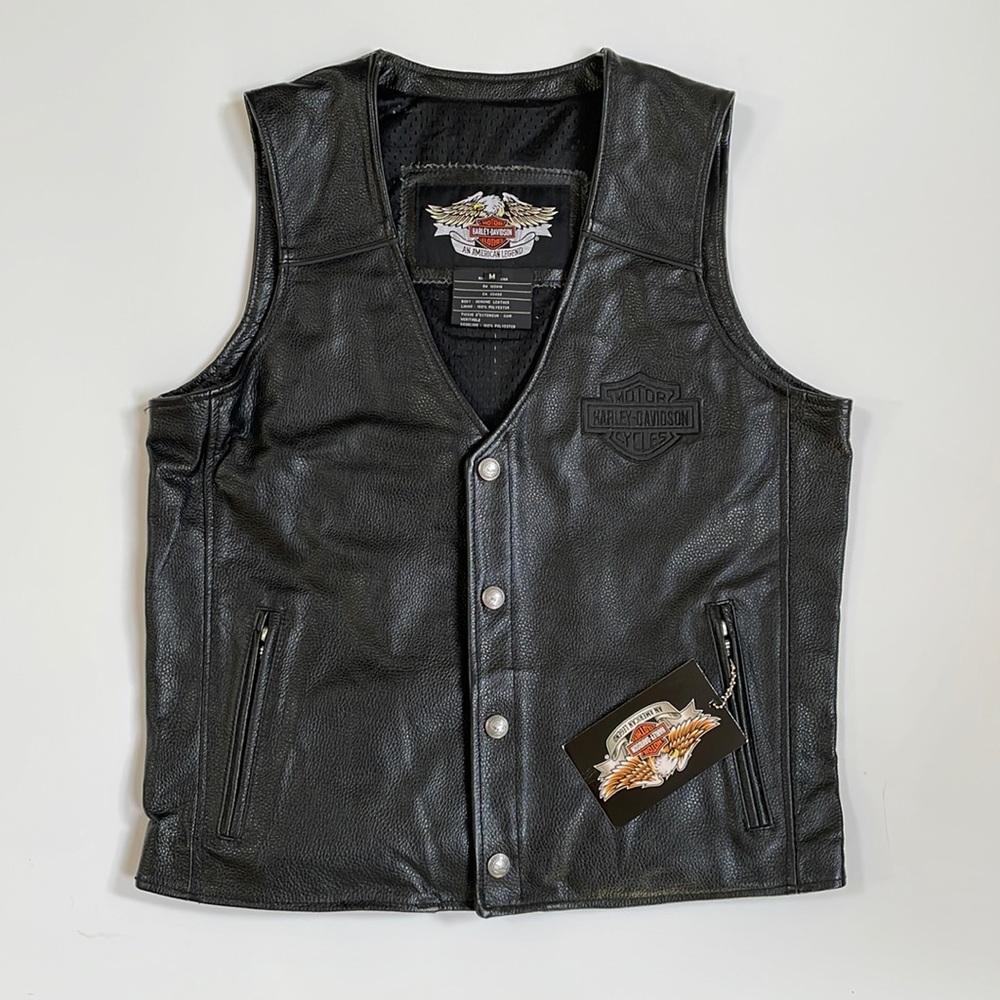 Harley Davidson Men’s Reflective WILLIE G SKULL Black Leather Vest .size M.